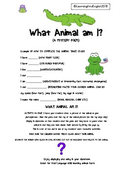 WHAT ANIMAL AM I? Write a Mystery Animal Poem by LearningthruEnglish