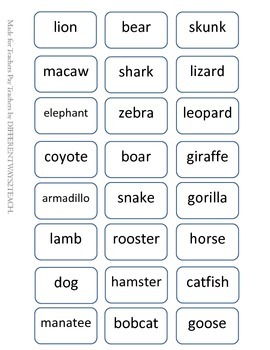 Preview of ANIMAL WORD CARDS