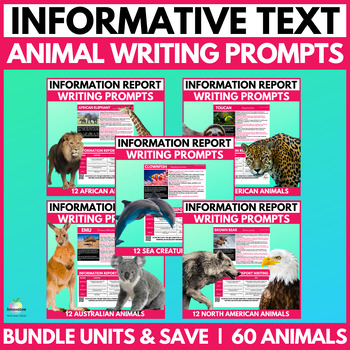 Preview of ANIMAL WRITING PROMPTS BUNDLE | INFORMATION REPORTS & INFORMATIVE TEXT