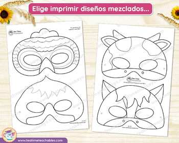 ANIMALES DE LA GRANJA: Máscaras para Juegos de Rol by Tea Time Monkeys  Spanish