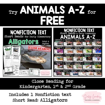 Preview of ANIMALS A-Z /ALLIGATORS Nonfiction Close Read Kindergarten, 1st & 2nd Grade FREE