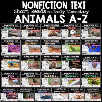 Preview of ANIMALS A-Z Nonfiction Close Reading BUNDLE for Kindergarten, 1st & 2nd Grade