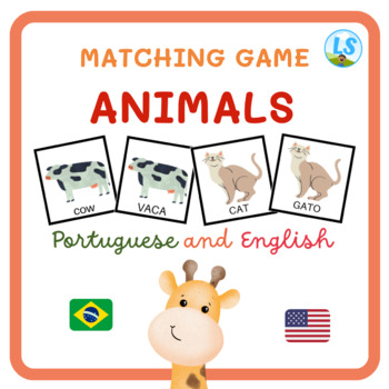 Preview of ANIMALS Bilingual Matching Game Portuguese and English - Jogo da Memória Animais