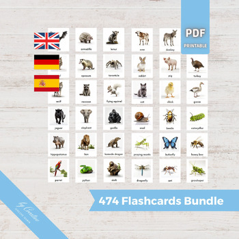 Preview of ANIMALS Bundle • 474 Montessori Flashcards • Image Card • Language Learning PDF