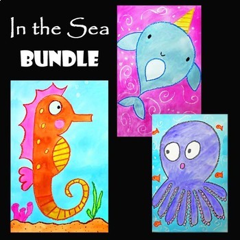 Preview of ANIMALS IN THE SEA BUNDLE 3 Easy Directed Drawing & Painting Video Art Projects