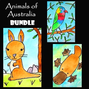 Preview of ANIMALS OF AUSTRALIA BUNDLE | 3 Easy Drawing & Painting Video Art Projects