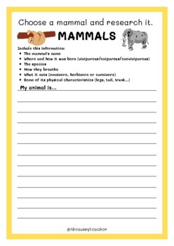 Preview of ANIMALS WORKSHEET