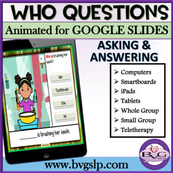 Preview of ANIMATED GIFs WHO Questions for Google Slides TPT Assessment Asking & Answering