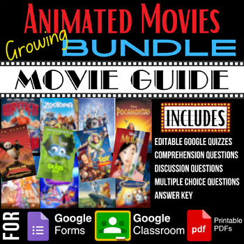 Preview of ANIMATED MOVIES Guide Growing Bundle Worksheets Quizzes Tests Activites