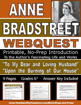 Preview of ANNE BRADSTREET Webquest | Worksheets | Printables
