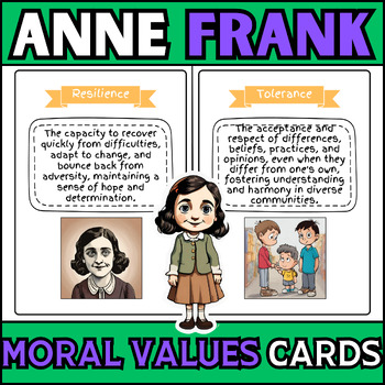 Preview of ANNE FRANK Moral Values Cards | WOMEN HISTORY MONTH |Pre-K to 1st Grade