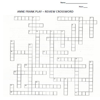 ANNE FRANK PLAY REVIEW CROSSWORD by FLYFISHERWOMAN ENGLISH TpT