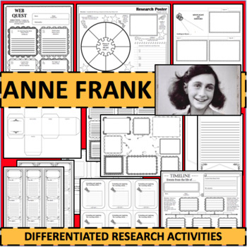 Preview of ANNE FRANK Research Project Timeline Poster Poem Biography Graphic Organizer