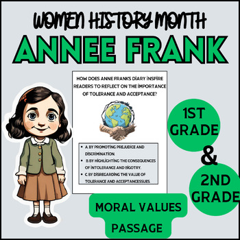 Preview of ANNEE FRANK Reading Comprehension Passage| women history month |1st & 2nd Grade