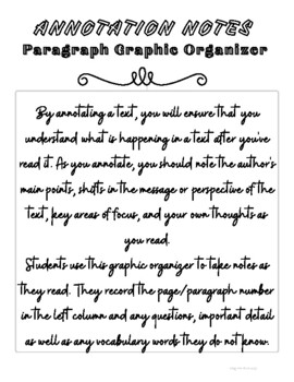 Preview of ANNOTATION NOTE - Paragraph Graphic Organizer