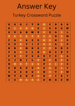ANSWER KEY Turkey Crossword Puzzle by Derkacs Designs for Special