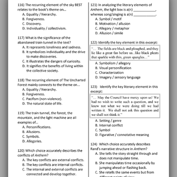 ANTHEM Test Maker: Choose from 180 Questions & Prompts (Ayn Rand)