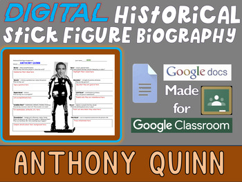 Preview of ANTHONY QUINN Digital Historical Stick Figure Biographies  (MINI BIO)