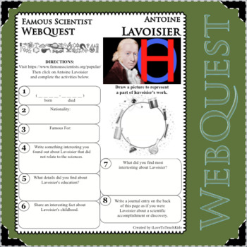 Preview of ANTOINE LAVOISIER Science WebQuest Scientist Research Project Biography Notes