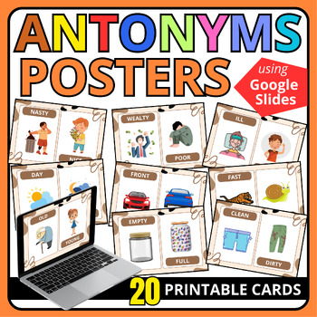 Preview of ANTONYM FLASHCARDS WITH PICTURES FOR KIDS WITH GOOGLE SLIDES
