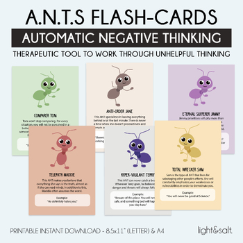 Preview of ANTS, Automatic negative thinking cards, Cognitive distortion cards, DBT cards