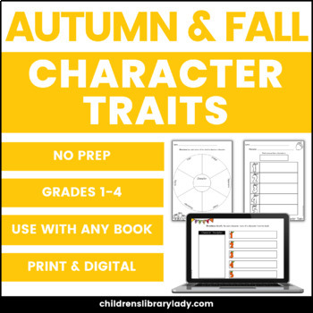 Preview of ANY BOOK Fall/Autumn Character Traits Graphic Organizers PRINT/DIGITAL