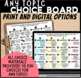 ANY TOPIC Choice Board - 16 Choices - Print and Digital