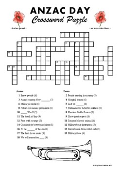 Preview of ANZAC DAY, Crossword Puzzle, Australia, New Zealand, UK English A4 printable
