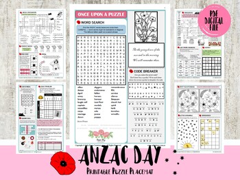 Preview of ANZAC DAY, Puzzle Set, crossword puzzles, Australia, UK English A4 printable