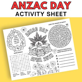 Preview of ANZAC Day Activity Sheet, Printable ANZAC Day Activities