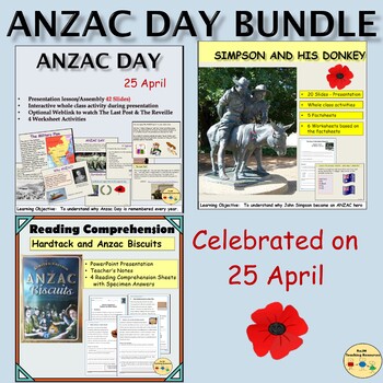 Preview of ANZAC Day Bundle Legend John Simpson Presentation ANZAC Biscuits Comprehension