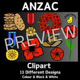 ANZAC Day Clipart (colour & black outline images)