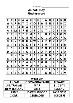 printable search free grade 1 word Covered word Bases Pay All  Find Teachers Day by ANZAC a