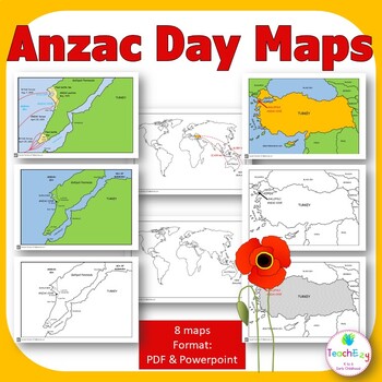 Preview of ANZAC Day Maps PDF and now PowerPoint Combined