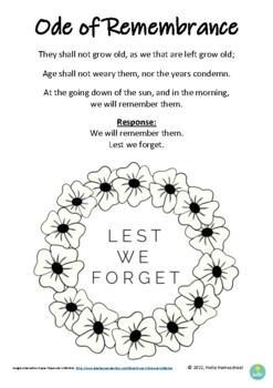 Preview of ANZAC Day Ode of Remembrance Poster and Colour In Worksheet!