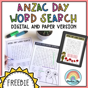 Preview of ANZAC Day Wordsearch - Free Download (Distance Learning)