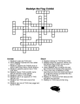 ANiTAiLS: Flag Cichlid Story Crossword Coloring Page and More TpT