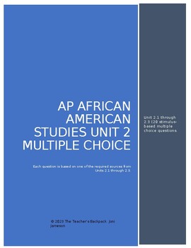 Preview of AP African American Studies Unit 2 (2.1 - 2.3) Multiple Choice Questions