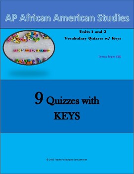Preview of AP African American Studies Vocab Quizzes Units 1 & 2