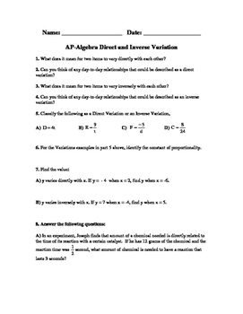 Preview of AP-Algebra Direct and Inverse Variation