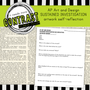 Preview of AP Art & Design - Sustained Investigation Artwork Self-Reflection PDF Worksheet