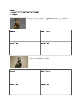 Preview of AP Art History Chapter 6 - Africa (Statuettes Images) Worksheet