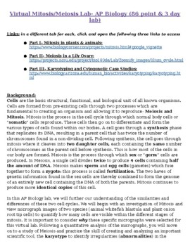 Preview of AP Bio Mitosis & Meiosis Lab Completely Virtual