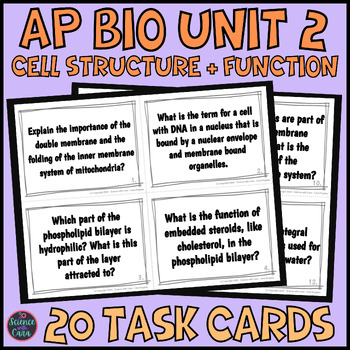 Preview of AP Bio Unit 2 Task Cards Cell Structure and Function Review