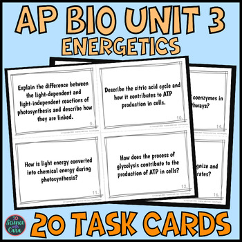 Preview of AP Bio Unit 3 Task Cards for Energetics Cell Respiration Photosynthesis Enzymes