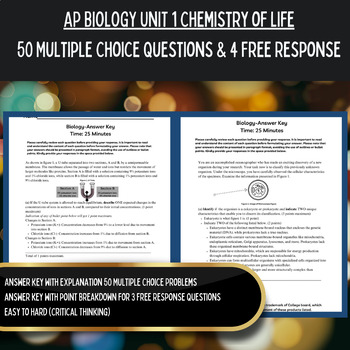 Preview of AP Biology Curriculum BUNDLE | Unit 1 Chemistry of Life FRQs & MCQs Worksheets