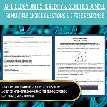Preview of AP Biology Curriculum BUNDLE | Unit 5 Heredity & Genetics FRQs & MCQs Worksheets