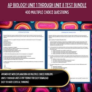 Preview of High School AP Biology Review Units 1-8 | 400 Multiple Choice BUNDLE Worksheets