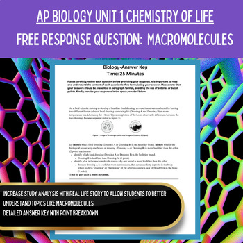 Preview of AP Biology Curriculum | Unit 1 Free Response FRQ | Macromolecule Worksheets