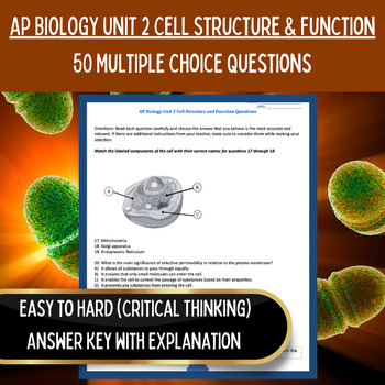 Preview of AP Biology Curriculum | Unit 2 50 Multiple Choice | Cell Structure Worksheets